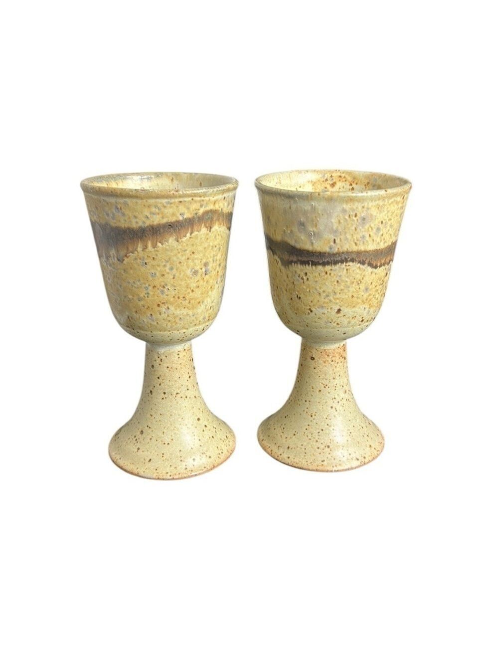 Vintage Studio Art Pottery
Stonewear Earth Tone Speckled Brown Chalices Set of 2